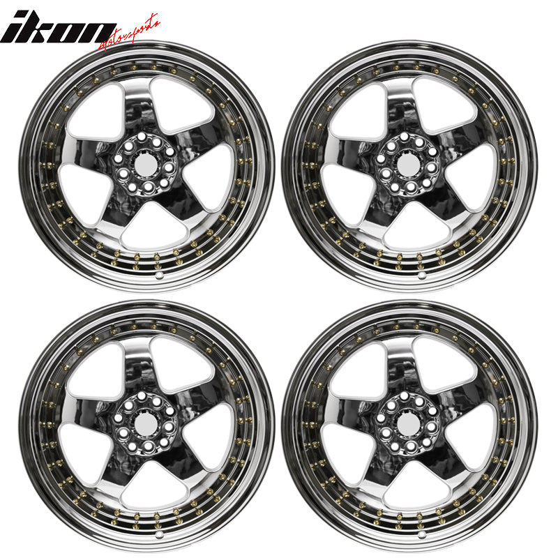 (4) 18X9.0 +30 5X100 / 5X114.3 Step Lip 5 Spoke Wheels Rims - Chrome