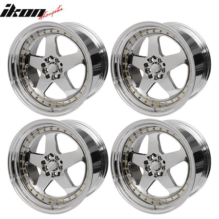 (4) 18X9.0 +30 5X100 / 5X114.3 Step Lip 5 Spoke Wheels Rim Replacement - Chrome