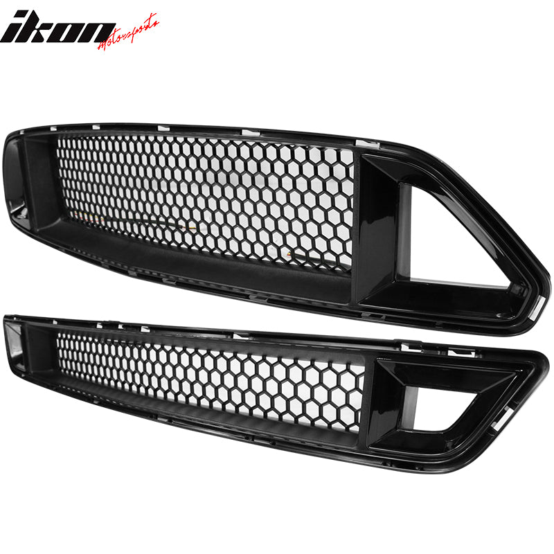 Fits 15-17 Mustang Front Upper + Lower Mesh Grille Smoked DRL LED W/ Turn Signal