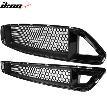 Fits 15-17 Mustang Front Upper + Lower Mesh Grille Smoked DRL LED W/ Turn Signal