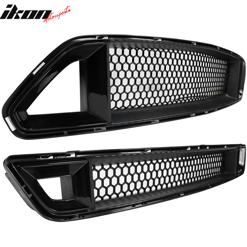 Fits 15-17 Mustang Front Upper + Lower Mesh Grille Smoked DRL LED W/ Turn Signal