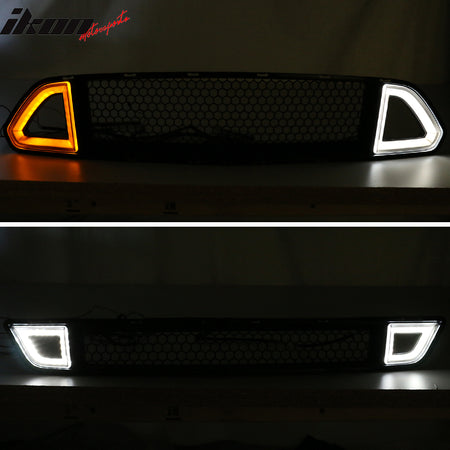 Fits 15-17 Mustang Front Upper + Lower Mesh Grille Smoked DRL LED W/ Turn Signal