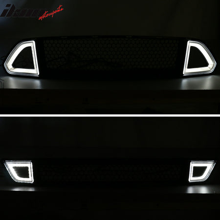 Fits 15-17 Mustang Front Upper + Lower Mesh Grille Smoked DRL LED W/ Turn Signal