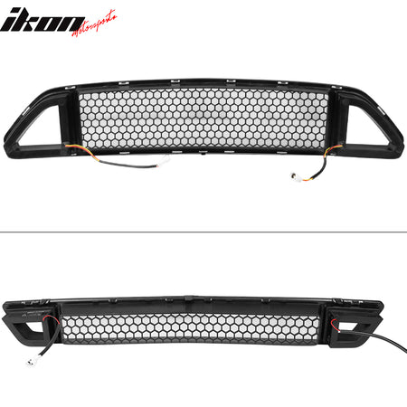 Fits 15-17 Mustang Front Upper + Lower Mesh Grille Smoked DRL LED W/ Turn Signal