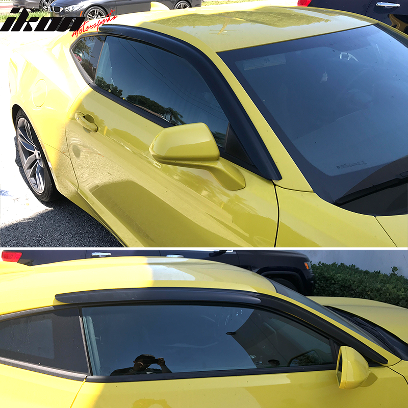 Window Visors Compatible With 2010-2021 Chevy Camaro, Dark Smoke Acrylic Window Visors Wind Sun Rain Vent Guards 2PC By IKON MOTORSPORTS