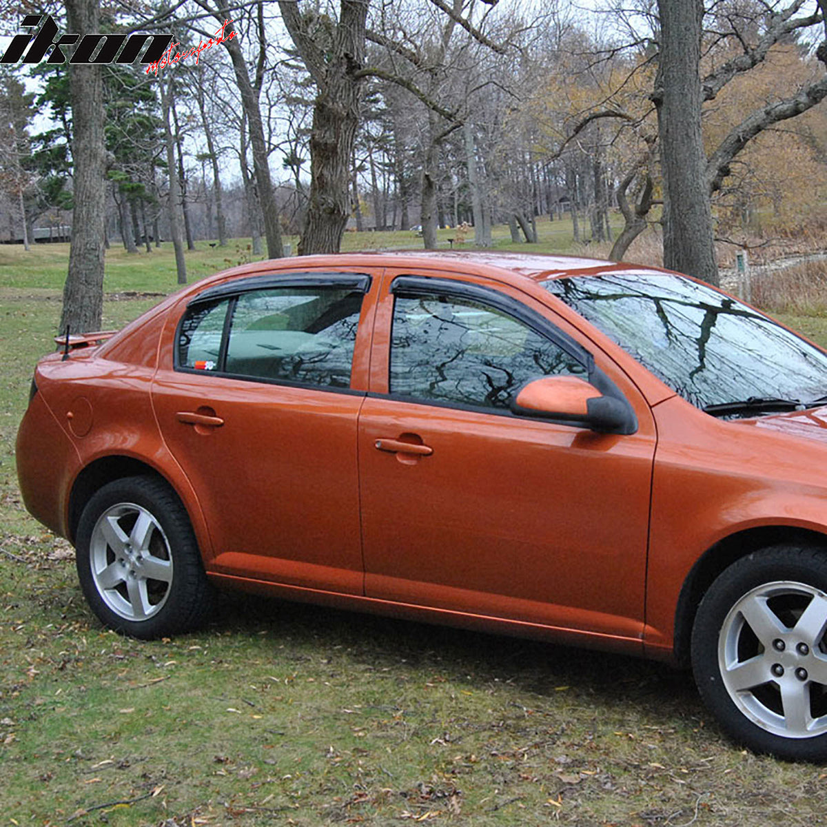 Window Visors Compatible With 2005-2010 Chevy Cobalt, Slim Style Acrylic Smoke Tinted & Semi-Transparent 4PCS Rain Guards Air Wind Deflector by IKON MOTORSPORTS, 2006 2007 2008 2009