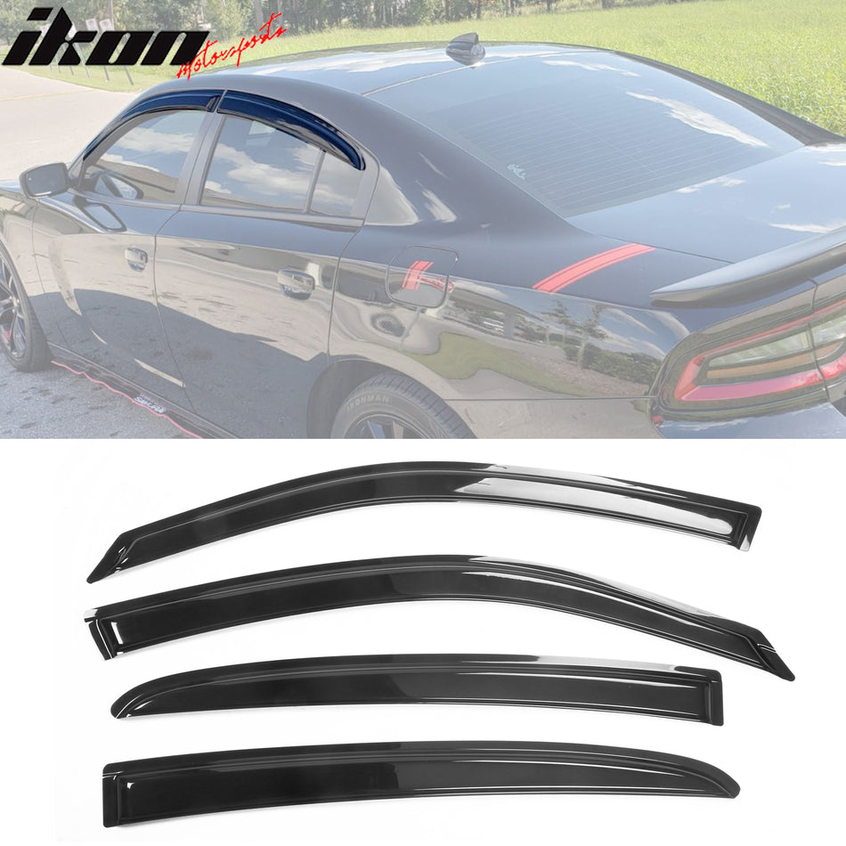 2011-2024 Dodge Charger Slim Smoke Tape On 4PCS Window Visors Acrylic