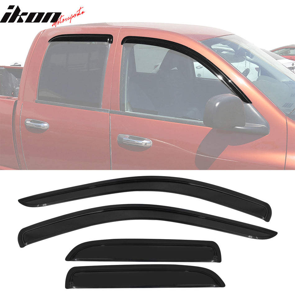 2002-2009 Dodge Ram Slim Style Smoke Tinted Visor Windows Acrylic 4PC