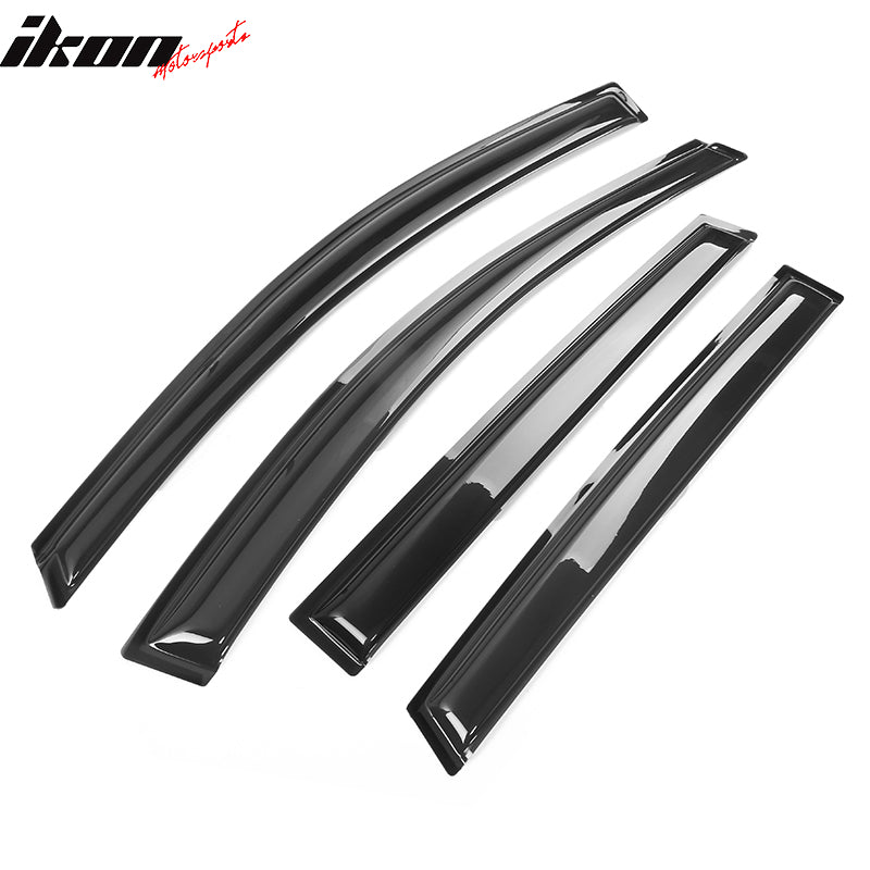 IKON MOTORSPORTS Tape On External Window Visor, Compatible With 2013-2019 Ford Escape, Slim Style Dark Smoke 4PC Set Acrylic