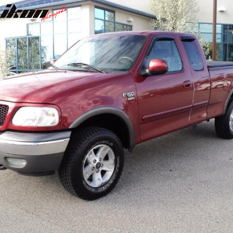 Window Visor Compatible With 1997-2003 Ford F150 F250, Slim Style Acrylic Smoke Tinted 4PCS Sun Rain Shade Guard Wind Vent Air Deflector by IKON MOTORSPORTS, 1998 1999 2000 2001 2002