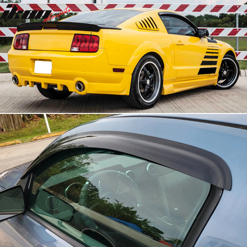 Window Visor Compatible With 2005-2009 Ford Mustang, Acrylic Smoke Tinted 2PCS Sun Rain Shade Guard Wind Vent Air Deflector by IKON MOTORSPORTS, 2006 2007 2008