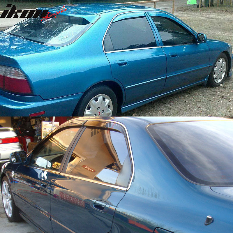 Window Visor Compatible With 1994-1997 Honda Accord 4 Door, Slim Style Acrylic Smoke Tinted & Semi-Transparent Sun Rain Wind Guards Shield Vent by IKON MOTORSPORTS, 1995 1996