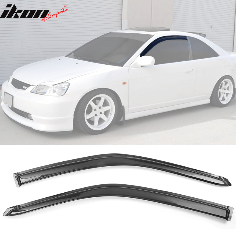 2001-2005 Honda Civic Slim Style Smoke Tinted Visor Windows Acrylic