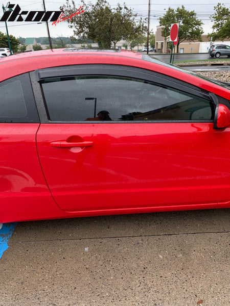 Out side Mount Tape on Window Visors Compatible With 2006-2011 Honda Civic 2 Door Coupe, Smoke Tinted Acrylic Wind Deflectors Rain Guard 2PC by IKON MOTORSPORTS, 2007 2008 2009 2010