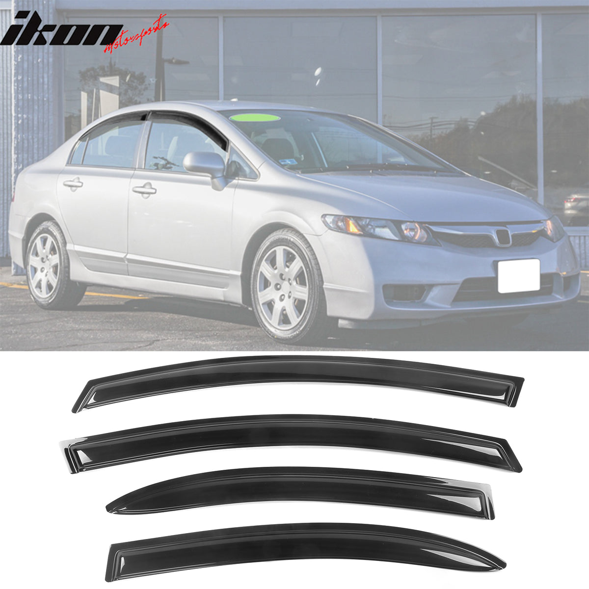 IKON MOTORSPORTS, Window Visor Compatible With 22006-2011 Honda Civic Vent Sun Shade Rain Guards Side Window Deflectors