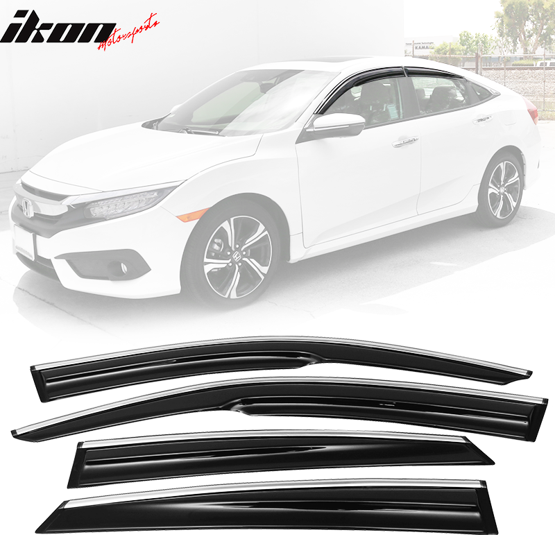 2016-2021 Honda Civic Sedan Smoke Chrome Mugen Window Visors Acylic