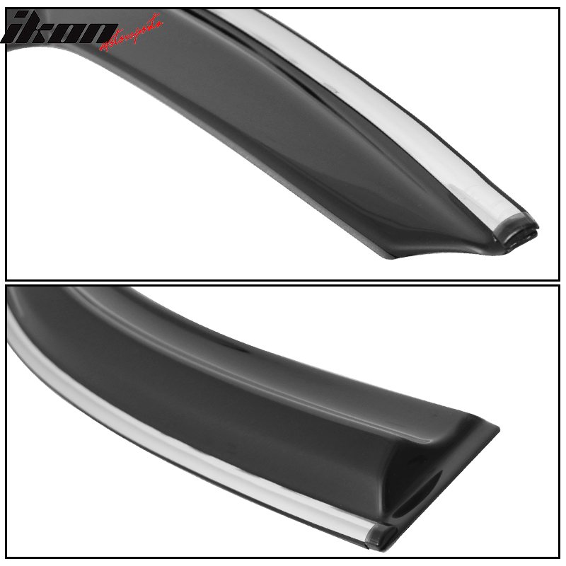 Fits 16-21 Honda Civic Sedan Mugen Style Window Visor Rain Deflector Chrome Trim