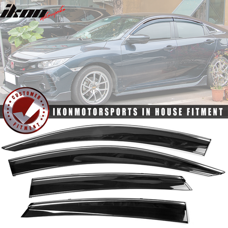 Fits 16-21 Civic 10th Sedan IKON Roof Spoiler + OE Window Visors W/Chrome Trim