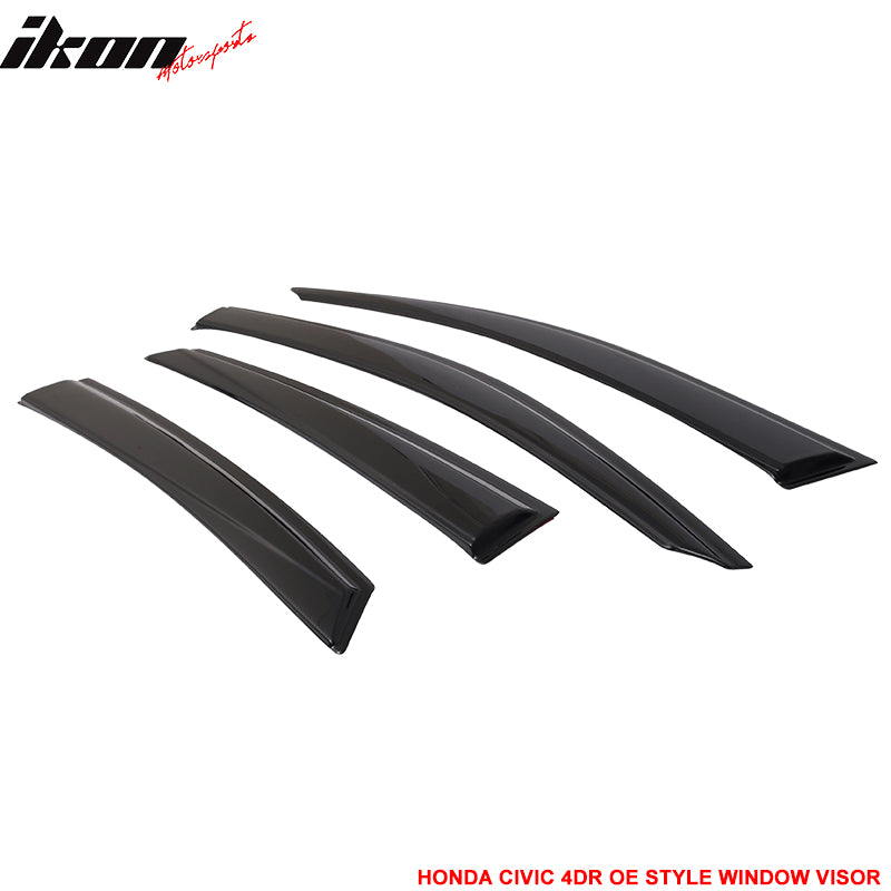 Fits 16-21 Civic X 10th Gen Sedan IKON Roof Spoiler OE Style Window Visor ABS