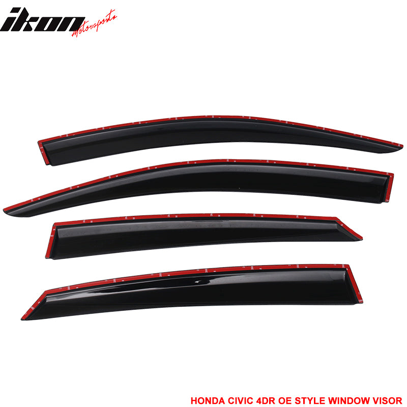 Fits 16-21 Civic X 10th Gen Sedan IKON Roof Spoiler OE Style Window Visor ABS