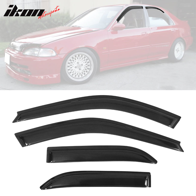 1992-1995 Honda Civic Sedan Tape On Smoke Tinted Window Visors Acrylic