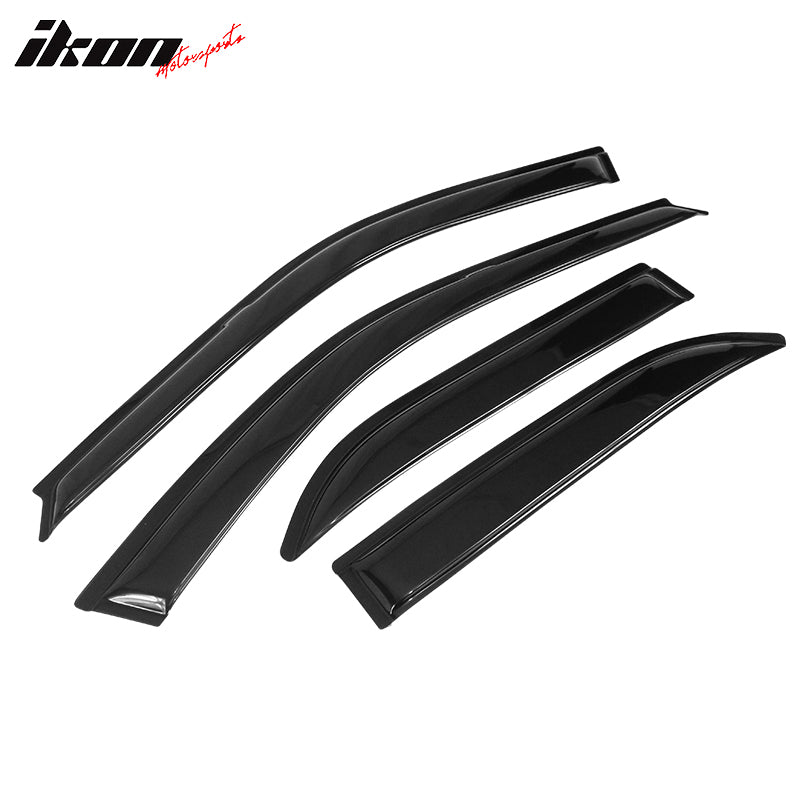 IKON MOTORSPORTS Tape On External Window Visor, Compatible With 1992-1995 Honda Civic 4 Door, Slim Style Acrylic Smoke Tinted Sun Rain Wind Guards Shield Vent