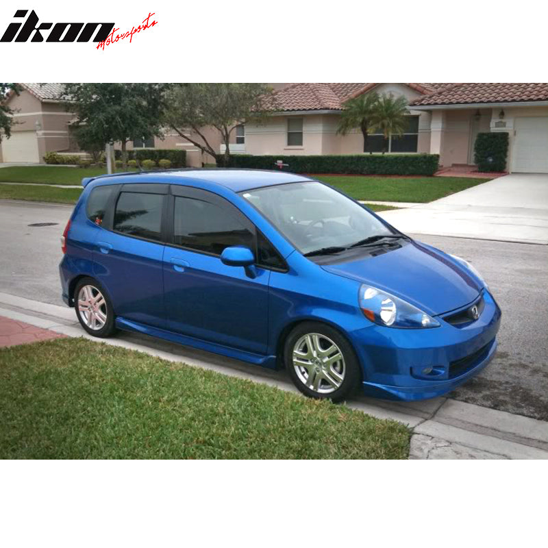 IKON MOTORSPORTS Tape On External Window Visor, Compatible With 2007-2008 Honda Fit, Slim Tinted Acrylic Wind Deflector