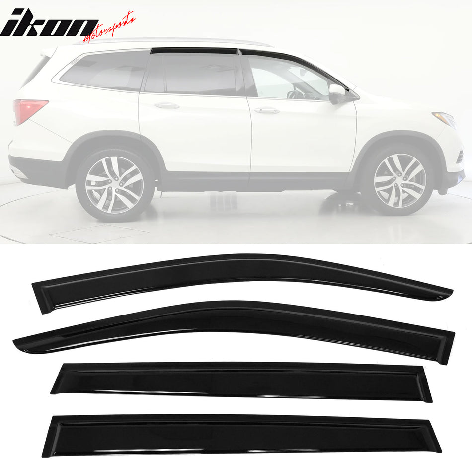 2016-2022 Honda Pilot 4DR Slim Style Black Window Visors Acrylic 4PCS