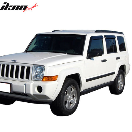 IKON MOTORSPORTS Tape On External Window Visor, Deflector Compatible With 2006-2010 Jeep Commander, Slim Tinted Acrylic