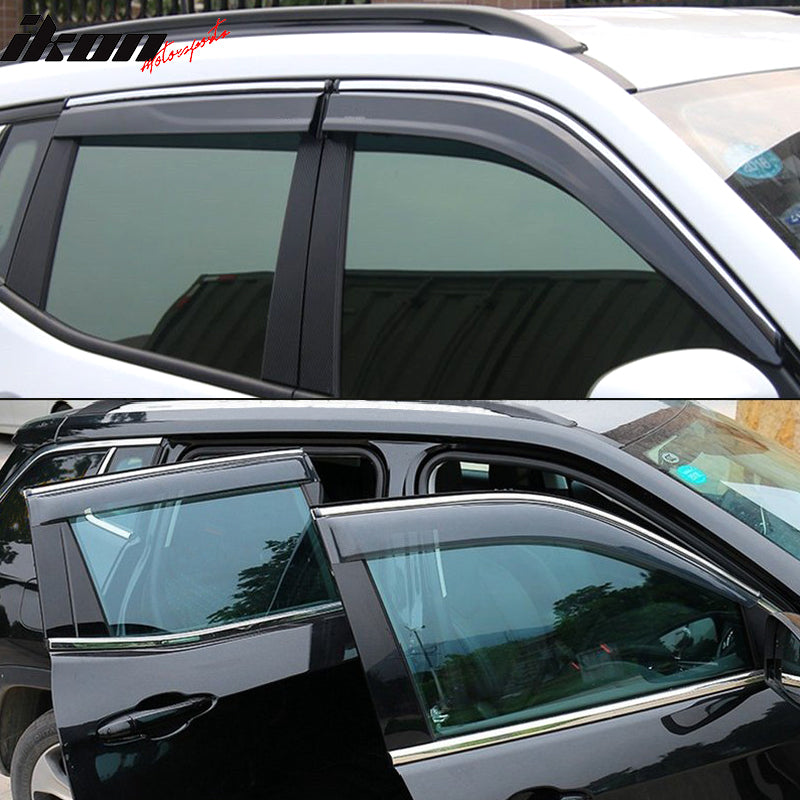 Fits 17-23 Jeep Compass MP Polycarbonate Window Visors w/ Chrome Trim 4Pc Set