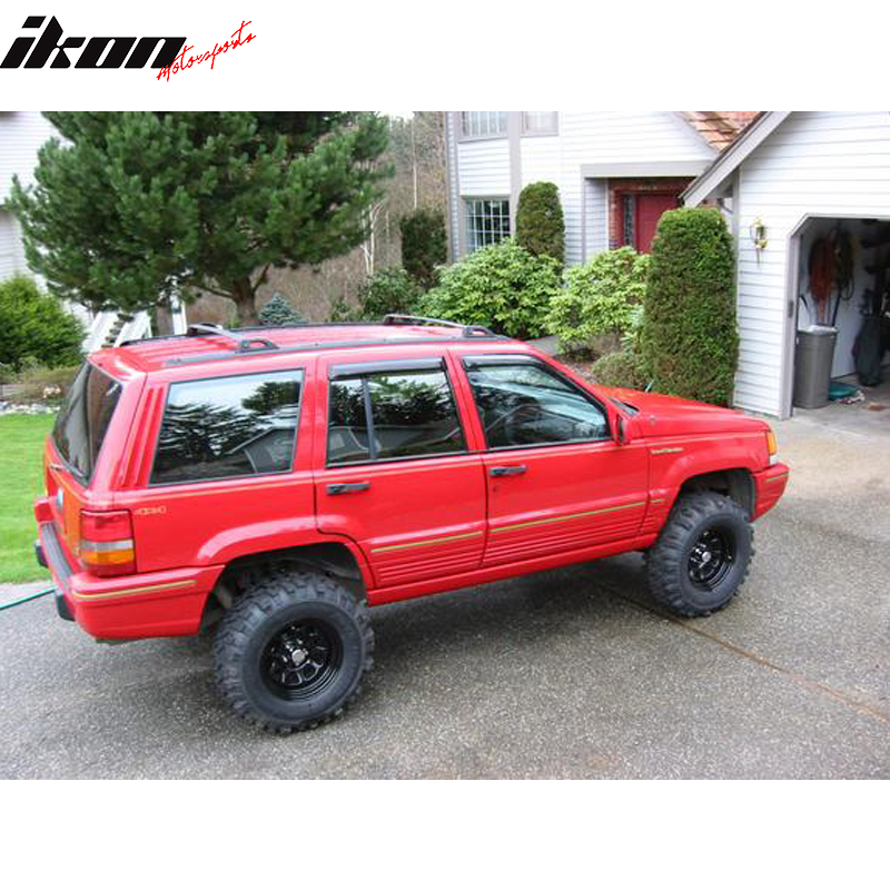 Window Visor Compatible With 1993-1998 Jeep Grand Cherokee, Slim Style Acrylic Smoke Tinted & Semi-transparent Sun Rain Shade Guard Wind Vent Air Deflector by IKON MOTORSPORTS, 1994 1995 1996 1997