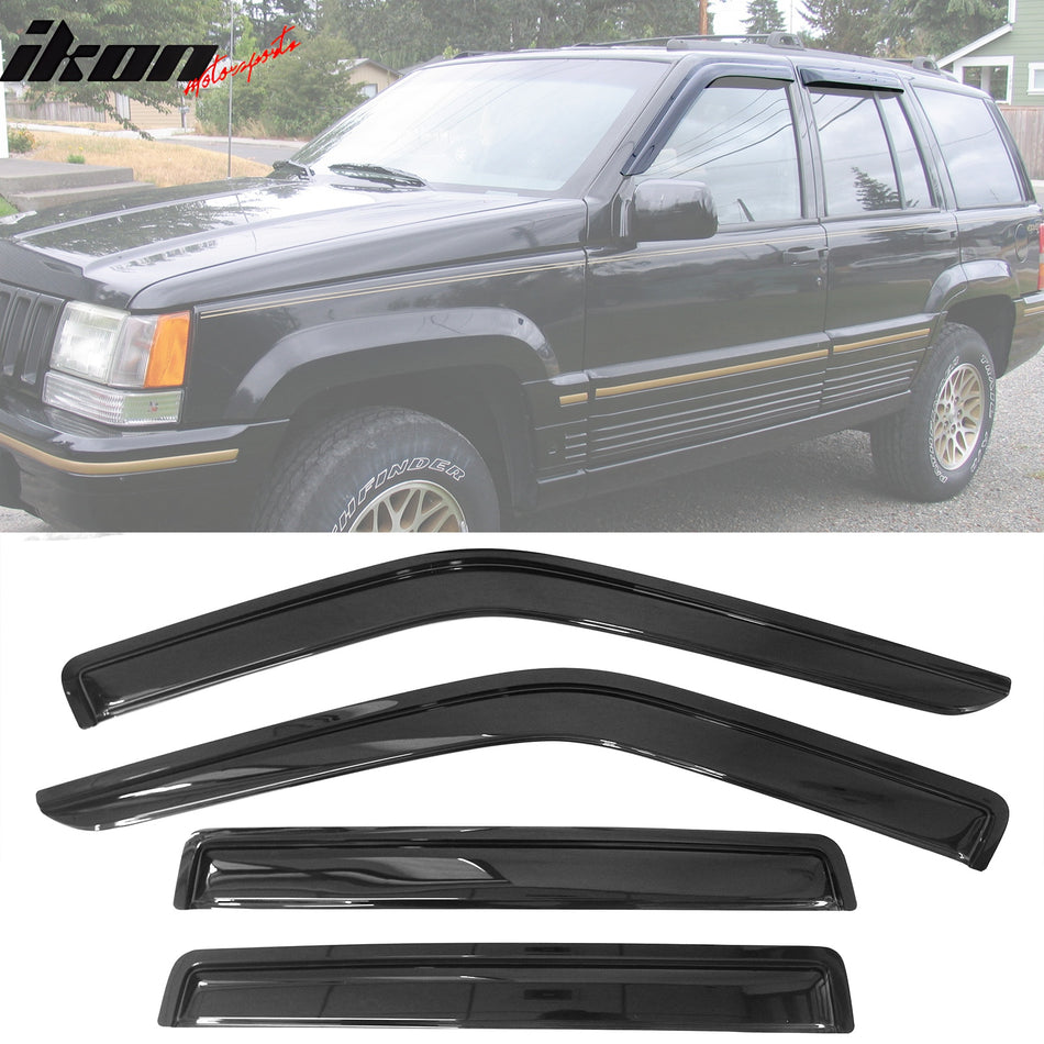 1993-1998 Jeep Grand Cherokee Slim Smoke Tinted Window Visors Acrylic