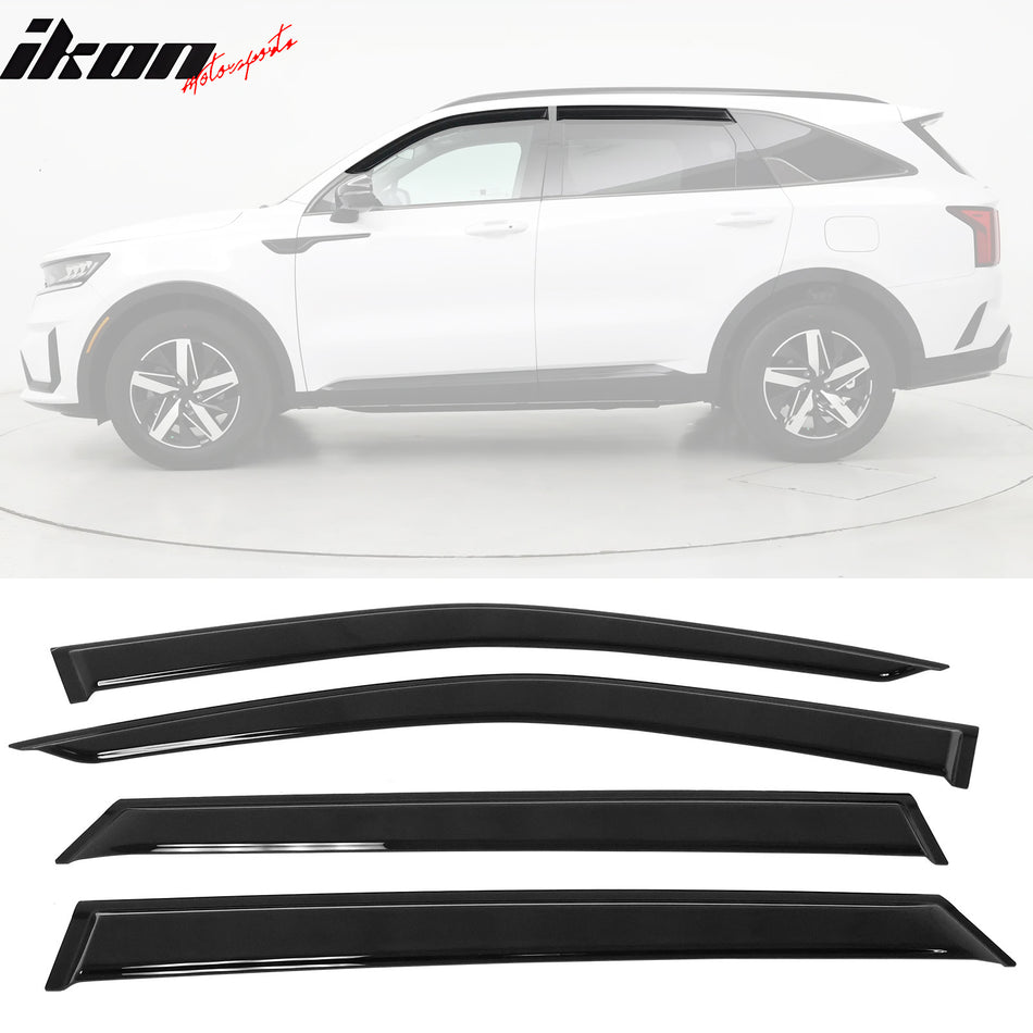 2021-2025 Kia Sorento 4DR Slim Style Black Window Visors Acrylic 4PCS