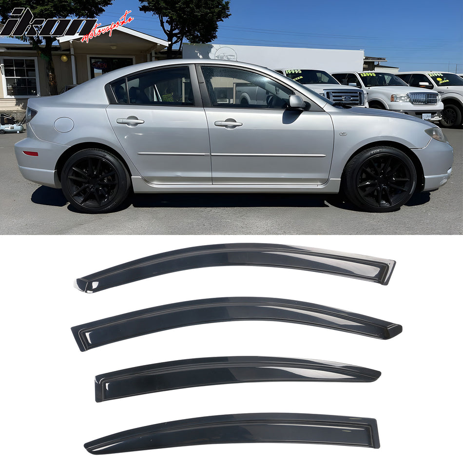 2004-2009 Mazda 3 Sedan 4Pcs Side Window Visors Deflectors Acrylic