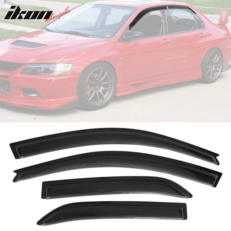 IKON MOTORSPORTS, Window Visor Compatible With 2002-2007 Mitsubishi Lancer Vent Sun Shade Rain Guards Side Window Deflectors