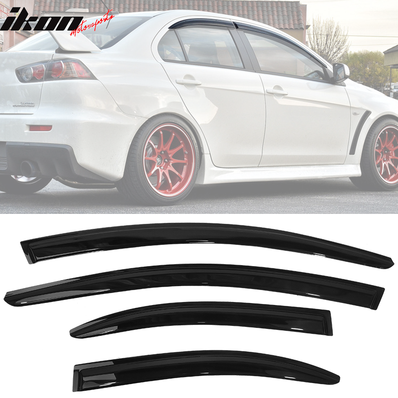 IKON MOTORSPORTS, Window Visor Compatible With 2008-2017 Mitsubishi Lancer Evolution Vent Sun Shade Rain Guards Side Window Deflectors