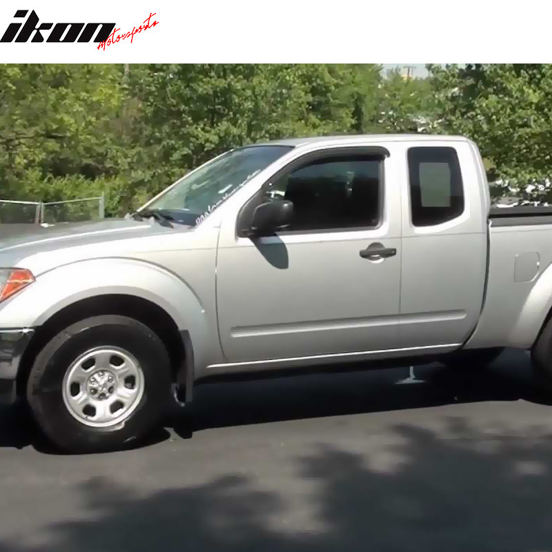 IKON MOTORSPORTS Tape On External Window Visor, Compatible With 2005-2020 Nissan Frontier, Slim Dark Smoke 2PC Acrylic