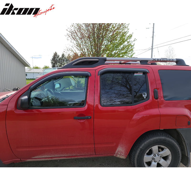 Window Visor Compatible With 2005-2016 Nissan Xterra, Acrylic Unpainted Black Sun Rain Shade Guard Wind Vent Air Deflector by IKON MOTORSPORTS, 2006 2007 2008 2009 2010 2011 2012 2013 2014 2015