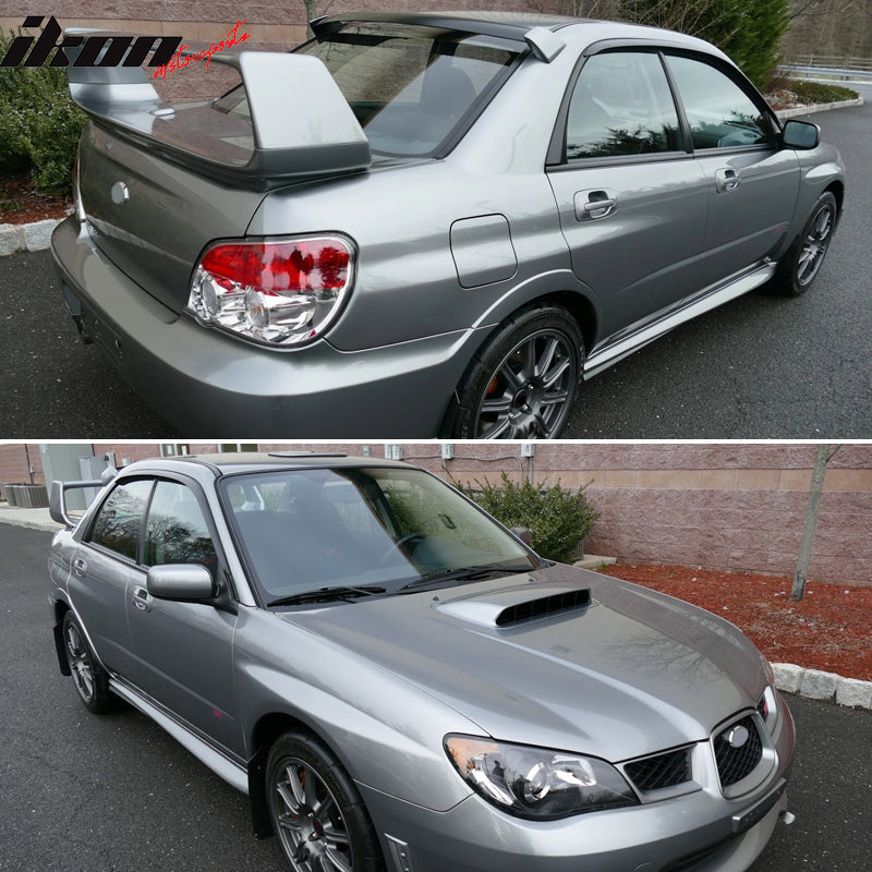 Window Visors Compatible With 2002-2007 Subaru Impreza, WRX STI Smoke Tinted Semi transparent Acrylic Sun Guard Wind Deflector by IKON MOTORSPORTS, 2003 2004 2005 2006