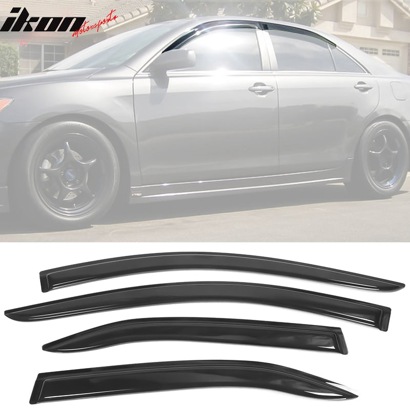 IKON MOTORSPORTS, Window Visor Compatible With 2007-2011 Toyota Camry Vent Sun Shade Rain Guards Side Window Deflectors