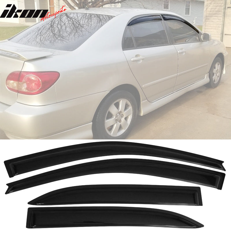 IKON MOTORSPORTS, Window Visor Compatible With 2003-2008 Toyota Corolla Vent Sun Shade Rain Guards Side Window Deflectors