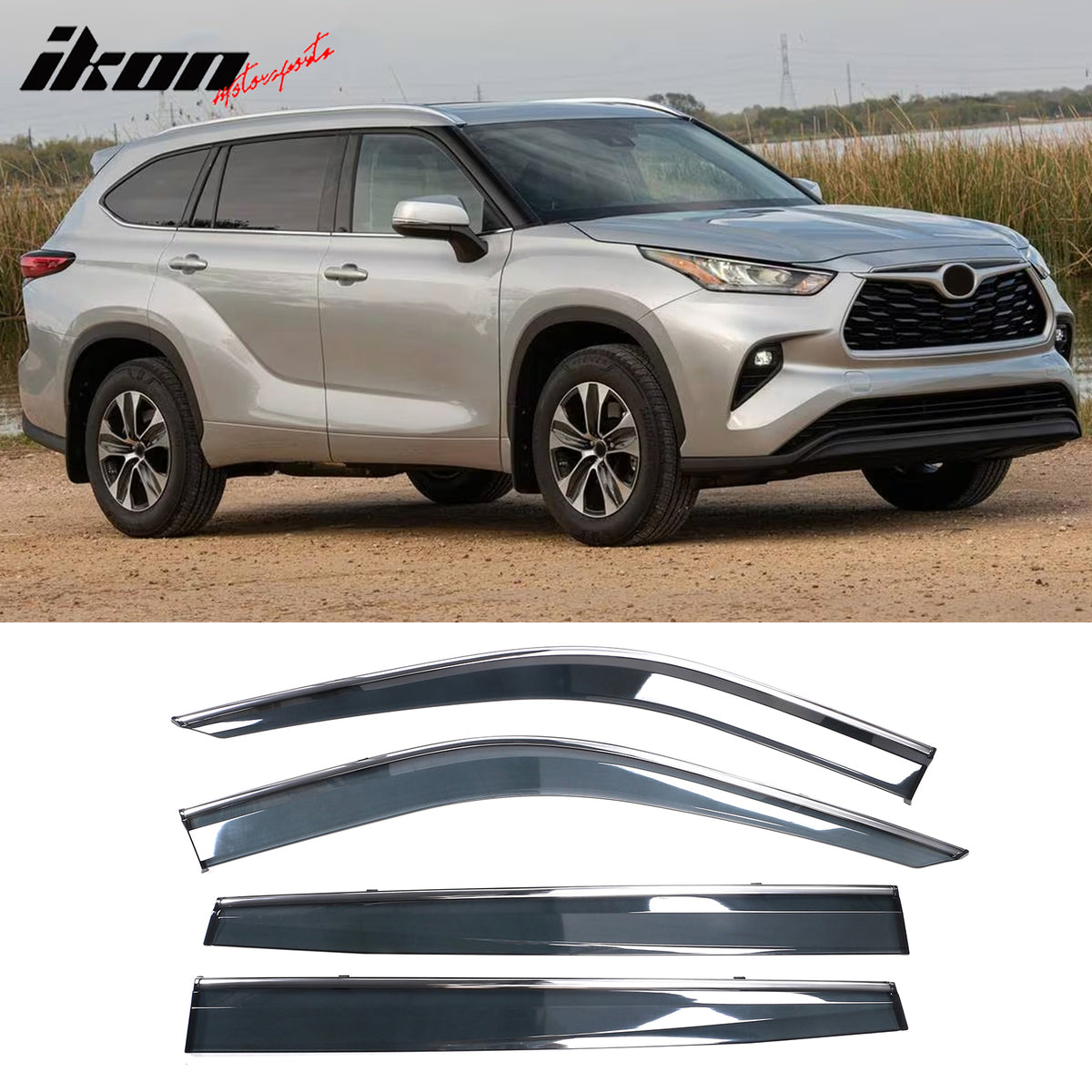 IKON MOTORSPORTS, Window Visors Compatible With 2020-2023 Toyota Highlander, Acrylic Rain Guard Vent Air Deflector, 2021 2022