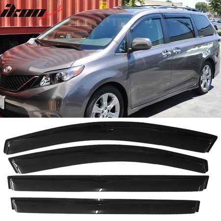 IKON MOTORSPORTS, Window Visor Compatible With 2011-2020 Toyota Sienna Vent Sun Shade Rain Guards Side Window Deflectors