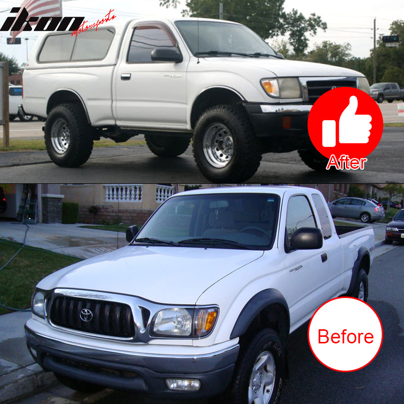 Window Visor Compatible With 1995-2004 Toyota Tacoma Standard Cab, Slim Style Tape On Type Smoke Tinted Acrylic Shade Rain Sun Guard Wind Vent Air Deflector by IKON MOTORSPORTS