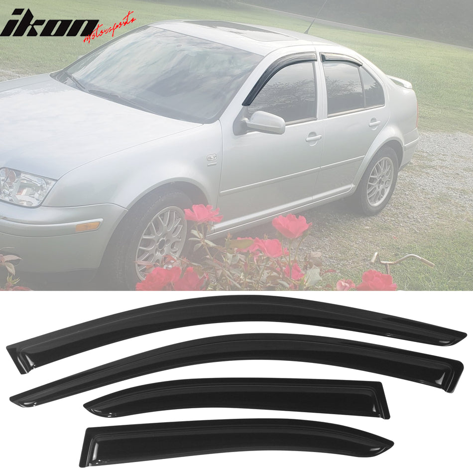 1999-2005 Volkswagen Jetta Smoke Tape On 4PCS Window Visors Acrylic