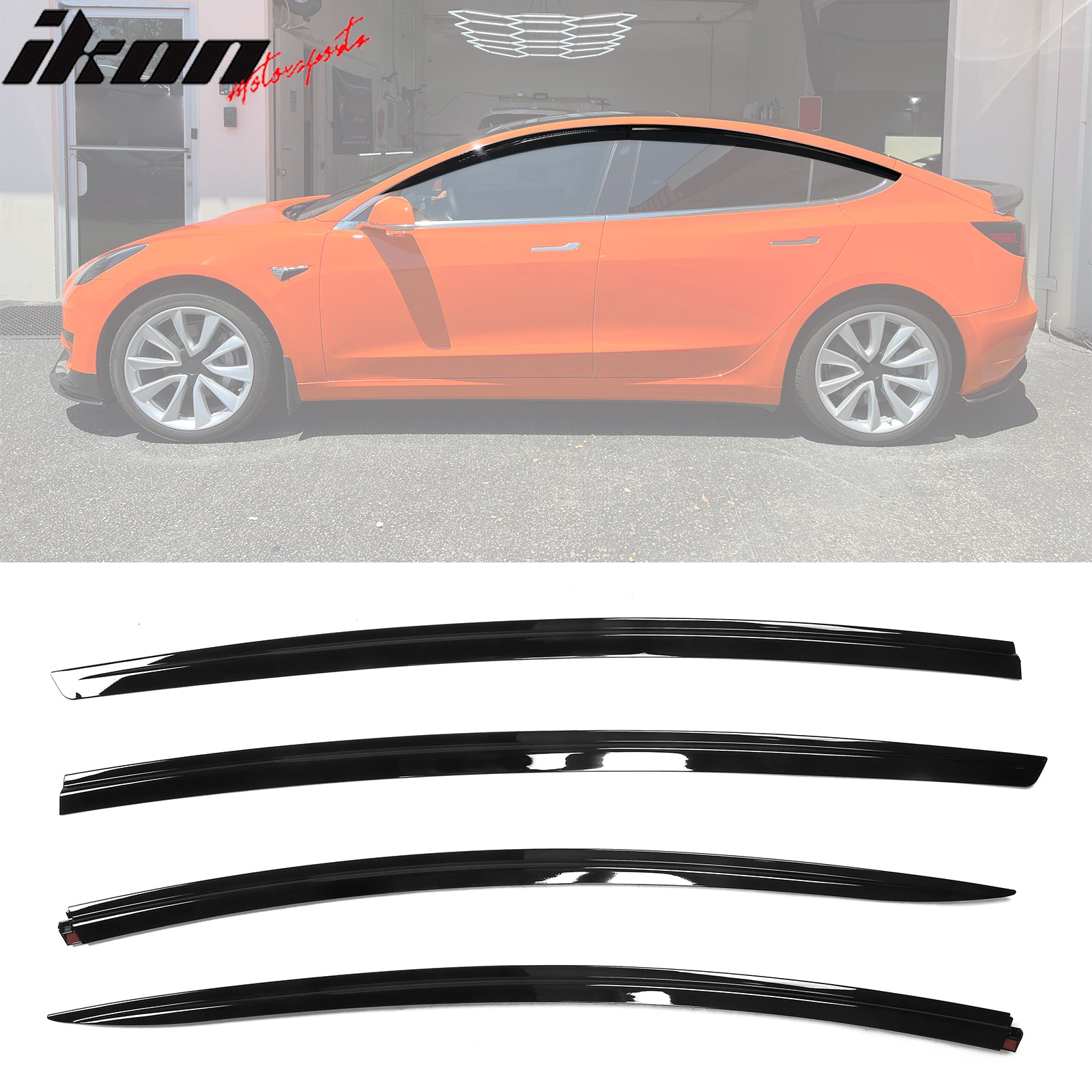 For 17-24 Tesla Model 3 ABS Tape-on Window Visor Sun Rain Guard 4PCS