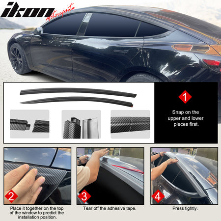 For 17-24 Tesla Model 3 ABS Tape-on Window Visor Sun Rain Guard 4PCS