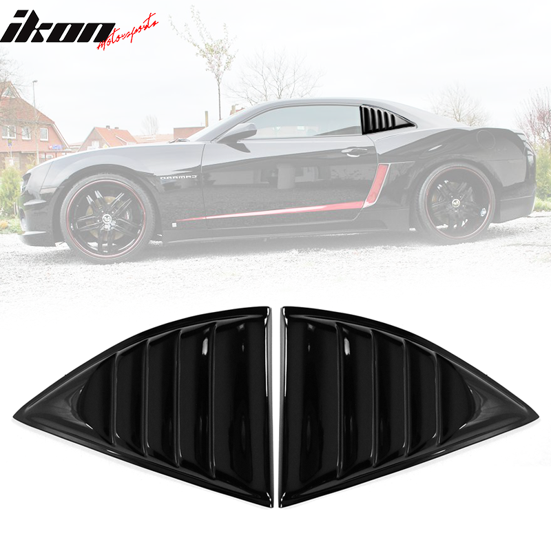 IKON MOTORSPORTS, Side Window Louver Compatible With 2010-2015 Chevy Camaro Coupe, Sun Shade Cover Windshield Scoop Pair, 2011 2012 2013 2014