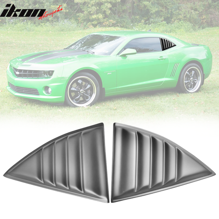 IKON MOTORSPORTS, Side Window Louver Compatible With 2010-2015 Chevy Camaro Coupe, Sun Shade Cover Windshield Scoop Pair, 2011 2012 2013 2014