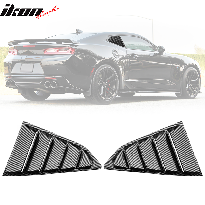 Fits 16-23 Chevy Camaro Quarter Window Louvers Rain Cover Sun Carbon Fiber Print